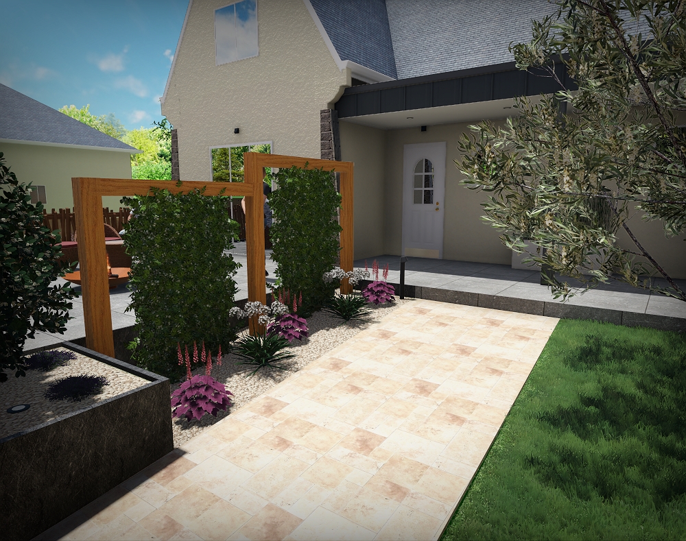 Jardin design et cuisine extérieure à Segré-en-Anjou Bleu