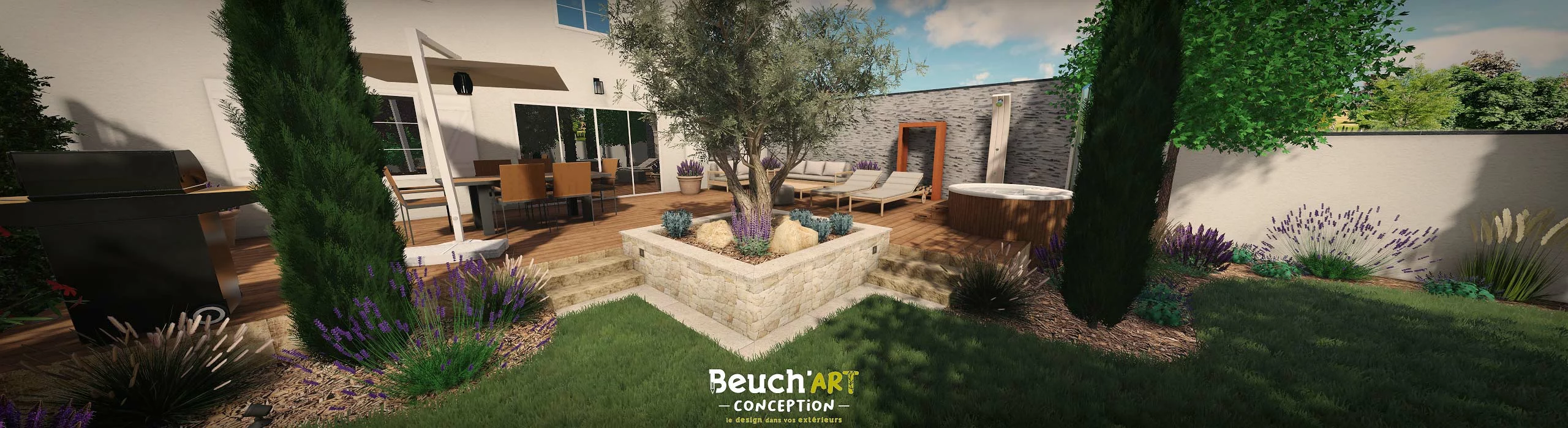 Conception 3D jardin méditerranéen à Feneu