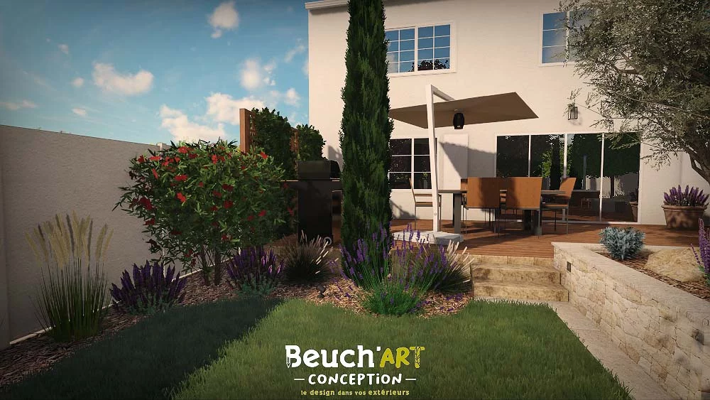 Conception 3D jardin méditerranéen